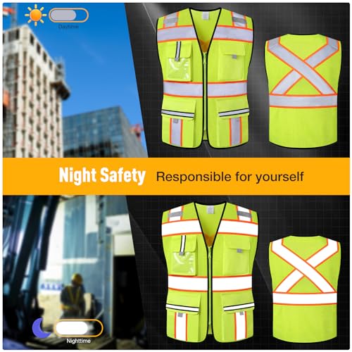 Image of Class 2 Safety Vest with Zipper Front and multiple Pockets, High Visibility Vest, Meets ANSI /ISEA Standards