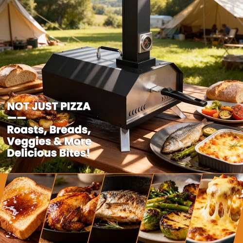 Compact Outdoor Pizza Oven 30 CM - Portable Wood Fired Pizza Maker for Camping and Backyard Gatherings with Thermometer, Cutter & Pizza Stone - Image 8