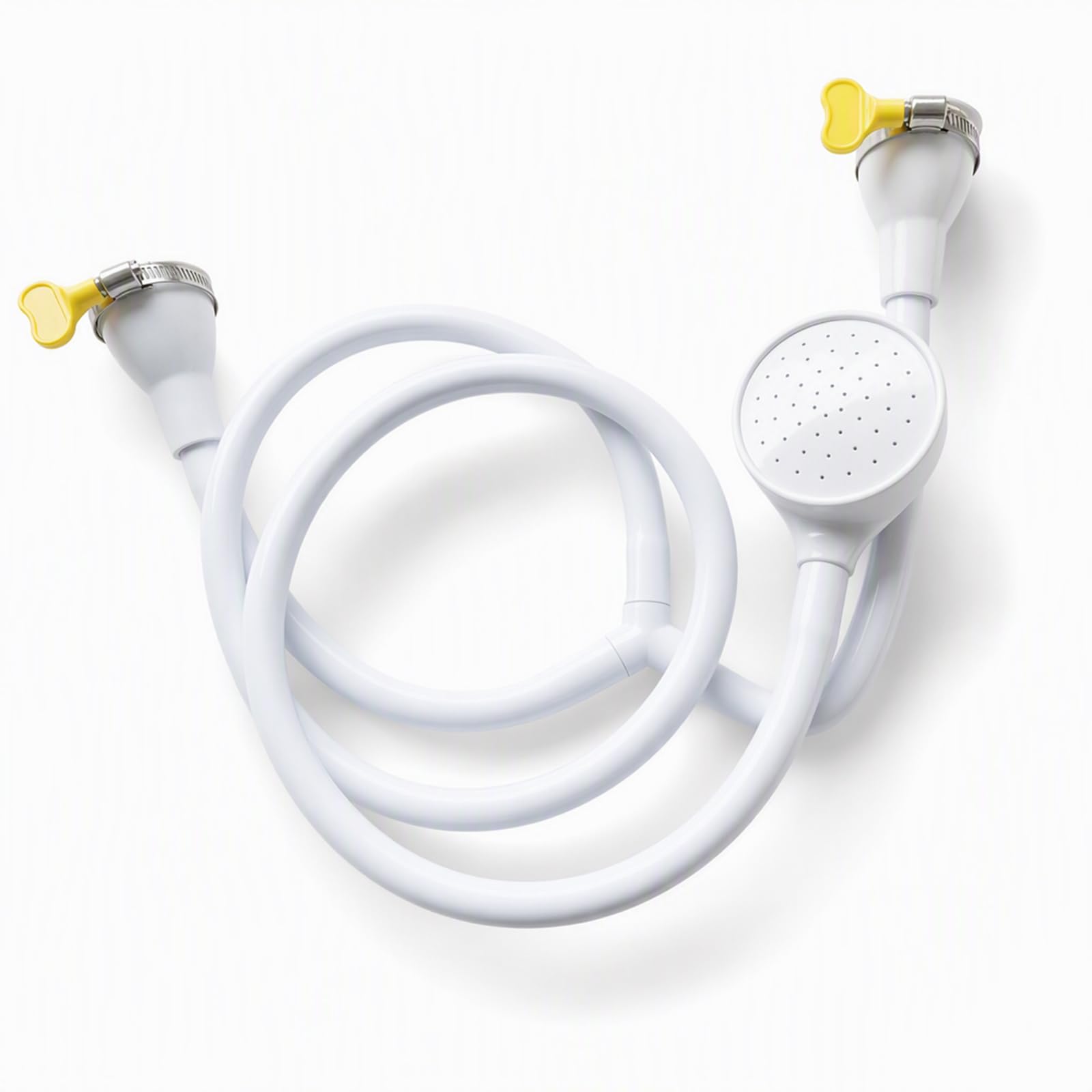 White Dual Shower Attachment for Bath Taps with Hose Clamp, 1.5 Meters