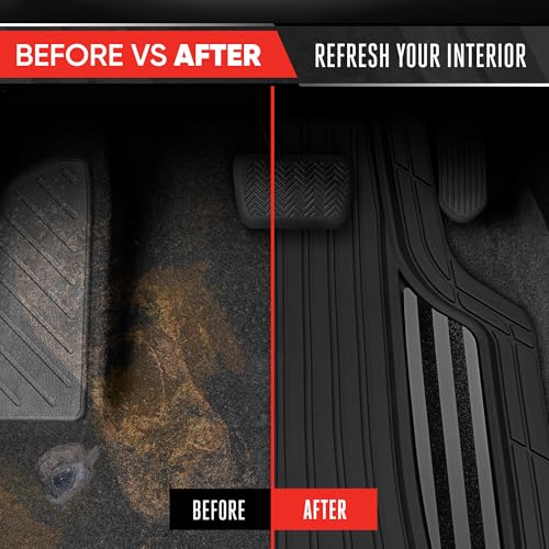 Image of MotorTrend Black Flag Rubber Floor Mats - All Weather Car Mats with American Flag Stars & Stripes Design, Heavy-Duty Automotive Floor Mats for Cars, SUVs & Trucks Black /Grey