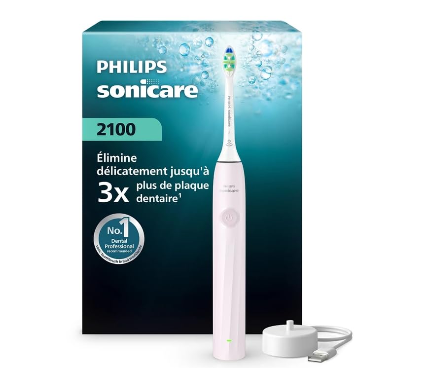 Philips Sonicare Serie 2100 - Cepillo dental eléctrico sónico, elimina 3 placas más, sensor de presión, SmarTimer & QuadPacer, azul cobalto (HX4021/04) (rosa claro)