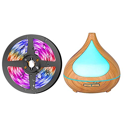 Tuya Smart WiFi Waterproof LED Strip Light Smart Essential Oil Diffuser Kit Work with Alex Google Home , Music Sync RGB Light Strip+400ml Color Change WiFi Humidifier