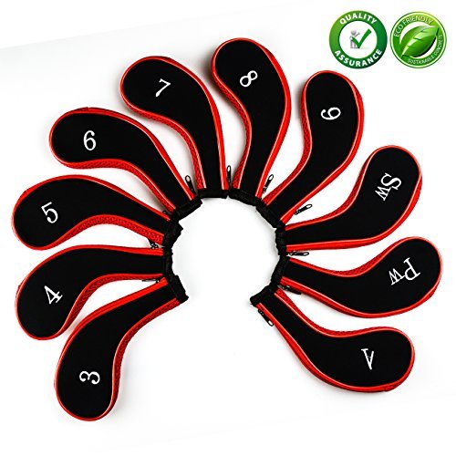 Aree Golf Club Covers,Neoprene Zippered Headcover for Golf Club Iron Head Covers Set Fit All Standard Clubs 10 PCS