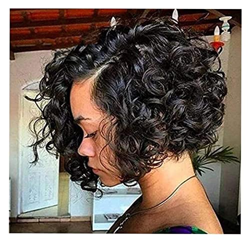 Peruca de AparêNcia Natural Perucas De Cabelo Humano Curto Encaracolado Preto Pixie Cut Perucas Para