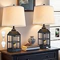 25" Farmhouse Table Lamps for Living Room, Black Lamps Set of 2 with USB Port and Nightlight, Rustic Table Lamp for Bedroom, Bedside Lamp for Nightstand, End Table, Home, Office, LED Bulbs Included