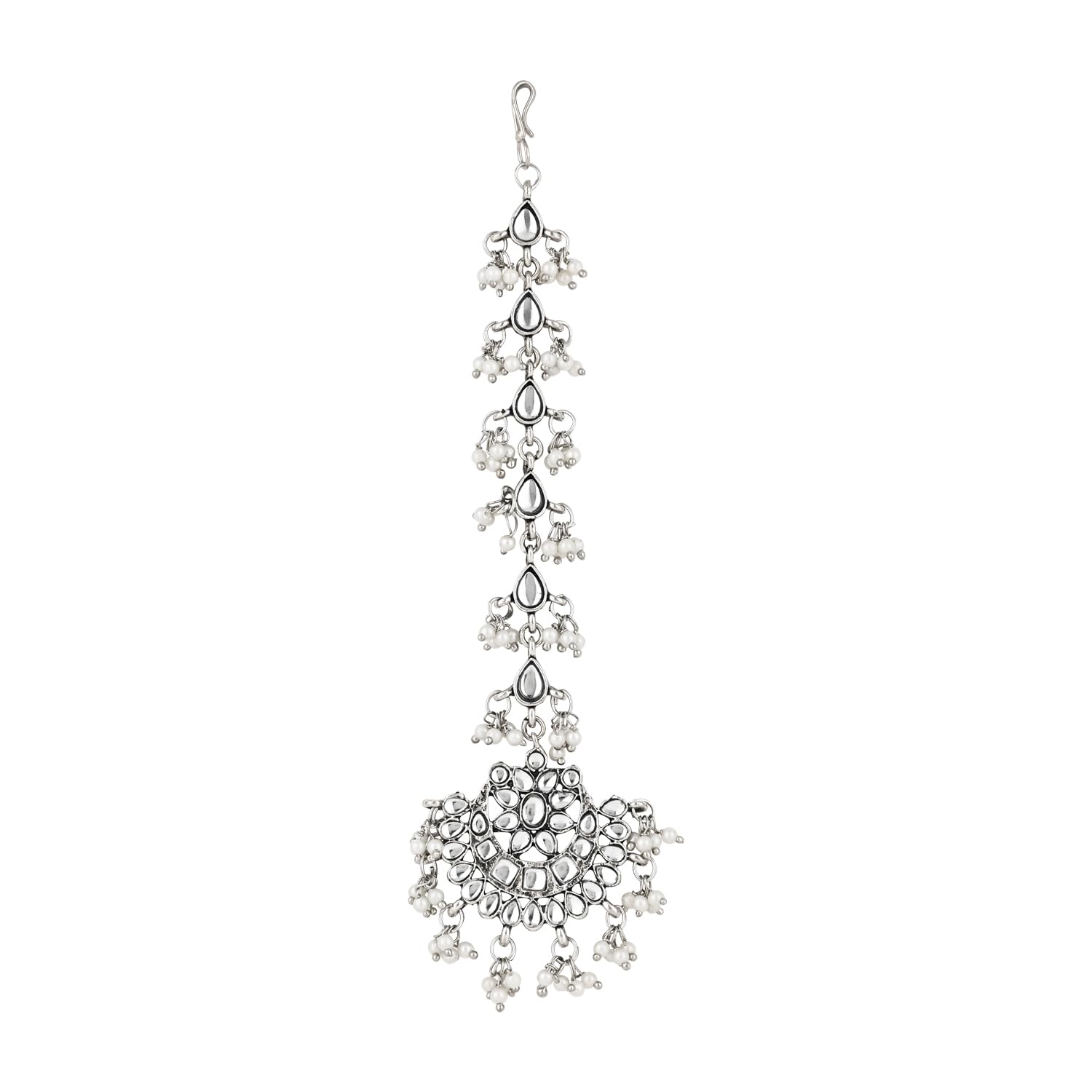 I Jewels Navratri Ethnic Silver Oxidised Kundan & Pearls Maang Tikka for women (T2141OX) (B0D5V3QQFZ) Amazon Price History, Amazon Price Tracker