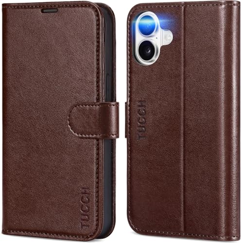 TUCCH Wallet Case for iPhone 16 (6.1") 2024, Flip Stand, Chocolate Brown