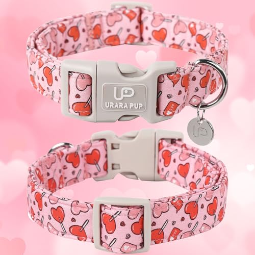 Image of Valentine's Day Dog Collar, Pink Heart Dog Collar with Quick Release, Valentine's Day Gift Pet Collar for Puppy Girl Boy Dog, Wedding Dog Collar