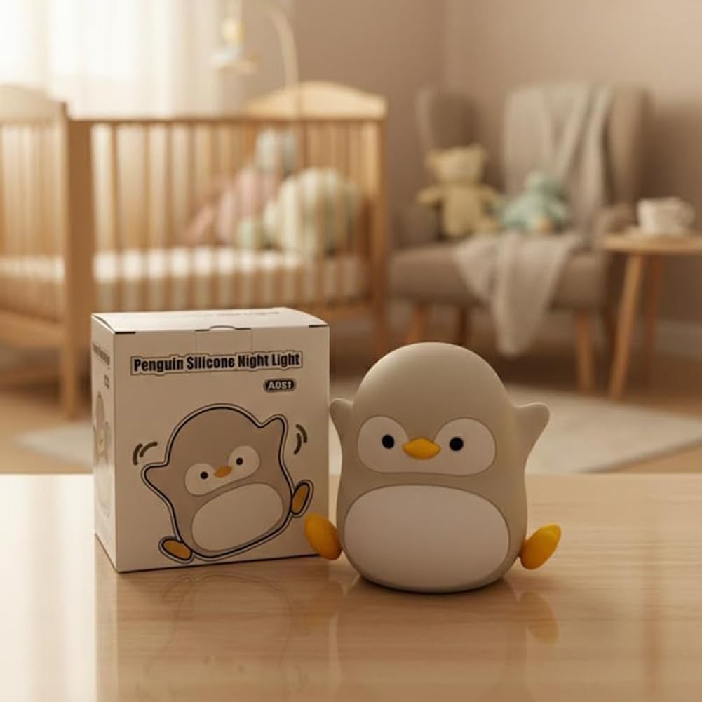 Luce Notturna per Bambini a Forma di Pinguino Dimmerabile e Ricaricabile per Cameretta con Timer in Silicone Lampada da Comodino con Accensione Touch Ricaricabile Tramite USB Lampada Decorativa
