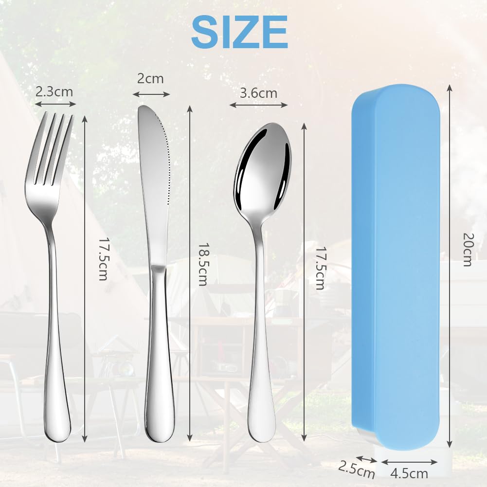 HOTUT Set di Posate Acciaio Inox, 3 Pezzi Posate Da Campeggio Kit con Borsa Portaoggetti, Posate Da Viaggio in Argento con Cucchiaio Forchetta Coltello, Finitura Lucida Lavabili in Lavastoviglie
