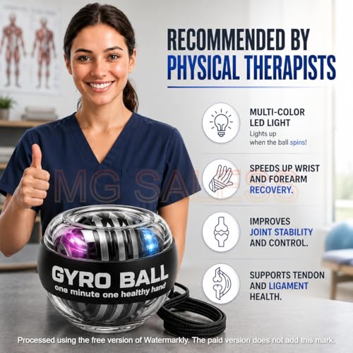 Image of Gyro Ball Wrist Trainer with LED | Auto Start Gyroscope Spinner Wrist Exerciser, Forearm Strengthener & Grip Trainer | Hand Gripper Ball for Finger, Hand & Arm Workout