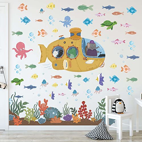 Ocean Wall Decals 70 Pcs Under The Sea Wall Stickers, Sea Turtle Fish Octopus Decor Stickers Sea Life Art Decorations For Bathroom Kids Bedroom Nursery #TOP23