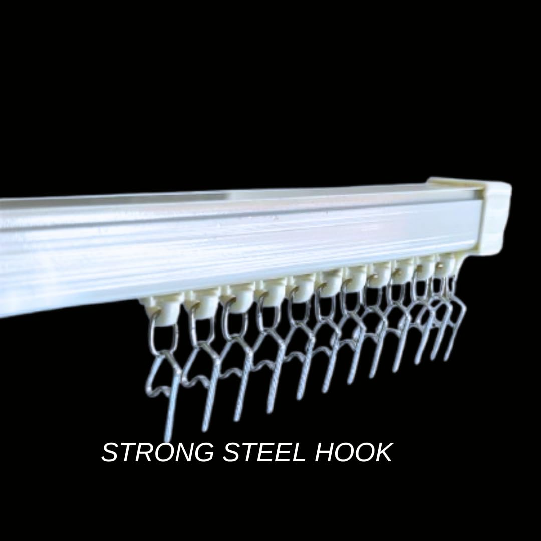 Jangirh Aluminum Jambo Silent Track Curtain Channel for Windows/Door/Office Size Upto 4 Feet Ceiling Fit/Complete Set with Runners, Hooks, End Caps, Wall Brackets, Screws & Wall Plugs, White (4 FEET) 2