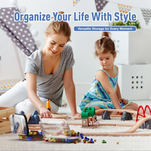 2Pcs Clear Hard Shell Zipper Case, BIiss Plastic Bins for Organizing, Clear Zipper Pouches Makeup Case & Lidded Storage Bins Organizer for Storage Cosmetics, Puzzles, 8.7 x 6.3 x 2.4 Inch2