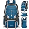 RAINSMORE Hiking Backpack for Women Men 40L Travel Camping Backpack Waterproof Foldable Hiking Daypack with Detachable Storage Bag Packable Backpacks for Casual Trekking Mountaineering Blue