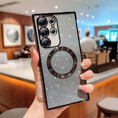 Coque Samsung S23 Plus antichoc et magnétique pailletée noire