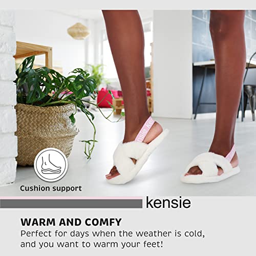 Kensie Women's Cozy And Cute Cross Strap Faux Fur Slippers With Elastic Back Strap, Blush Size 9 #TOP5