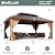 MELLCOM 12'x16' Wood Looking Hardtop Gazebo, Patio Gazebo with Aluminum Frame and Galvanized Steel Double Roof, Metal Outdoor Gazebo with Curtains and Nettings for Deck Backyard and Patio,Brown