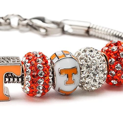 University Of Tennessee Bead Charm | Tennessee White And Orange T Round Charm | University Of Tennessee Volunteers Gift | Tennessee Stainless Steel Jewelry | Fits Most Popular Charm Bracelets #TOP3