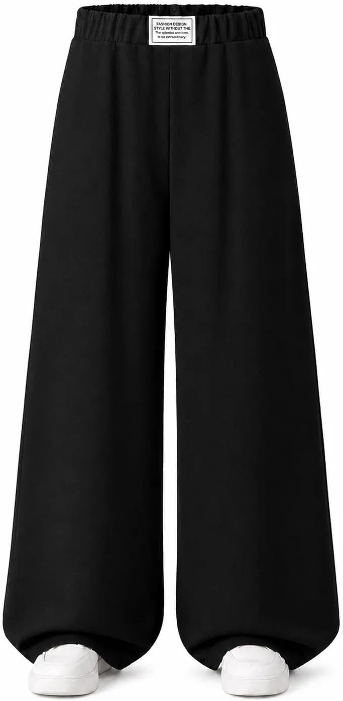 Girls Wide Leg Sweatpants Elastic Waisted Baggy Pants Loose Causal Joggers with Pockets