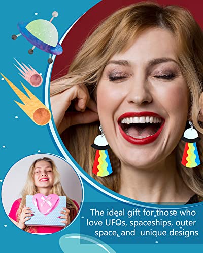 Yinkin 10 Pairs UFO Aliens Earrings for Women Space Weird Acrylic Earrings Flying Saucer Dangle Novelty Fun Glitter Cute Jewelry for Girls, Multiple Colors3