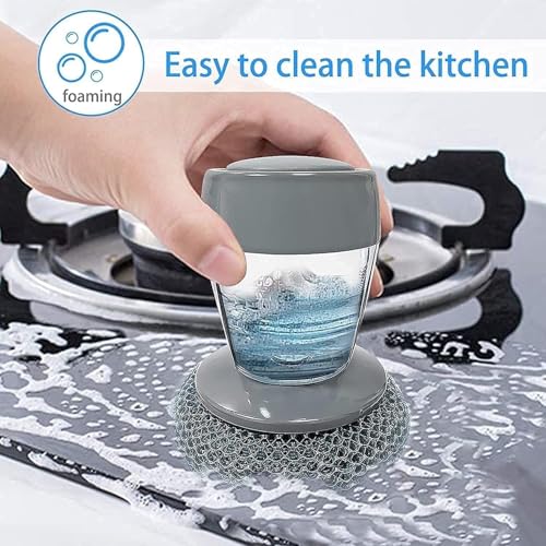 Image of nestax appliancesDish Washer Brush with Push Soap Dispenser, Palm Grip Dish Scrubber with Steel Scouring Pad for Kitchen Tools (Multicolor | Pack of 1)