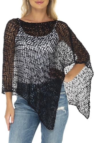 SHU-SHI Summer Ponchos For Women Lightweight Sheer Popcorn Knit Sweater Cape Pullover2