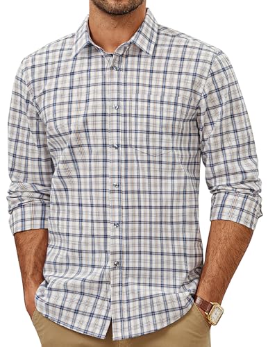 PJ PAUL JONES Men's Slim Fit Long Sleeve Plaid Shirt Cotton Business Casual Dress Shirts with Pocket Gingham Shirts