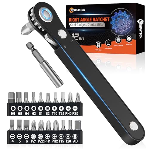 Ratchet Screwdriver Set Mens Gifts-Right Angle Screwdriver Christmas Gifts Pocket Screw Bit Set Low Profile Pocket Screwdriver for Tight Space Cool Gadgets Gifts for Men Him Husband Dad