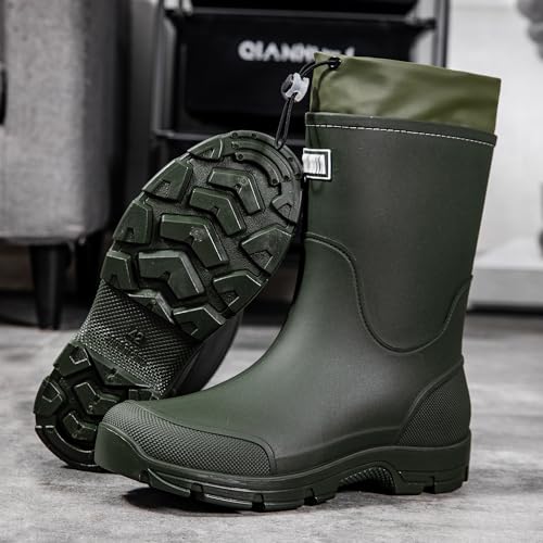 Image of WOWSTICK Waterproof Rain Boots for Men and Women Lightweight Slip Resistant Fishing Deck Garden Mid-calf Outdoor Work Booties