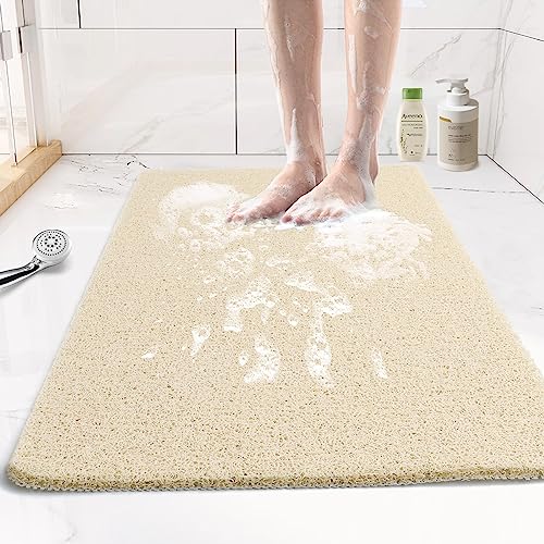 Joyhalo Shower Mat Bathtub Mat Non Slip, Bathmats Non Slip, Quick Drying Foot Scrubber Loofah Mats for Shower, Tub, Bathroom, Home, 30x17inch, Beige