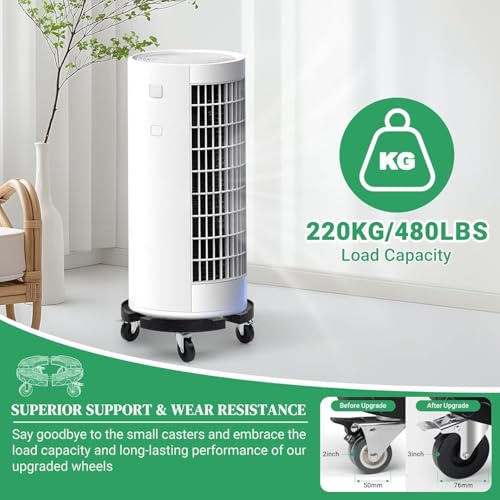 Humagineer Pflanzenroller rund schwarz verstellbar 38CM-48CM, Schwerlast-Rollbrett Pflanzen mit 4 PE-Rollen und Edelstahlrohr Tragkraft 220KG, Rollbrett rund für Blumentopf und Sonnenschirme, 2 Pack