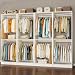 Stilar Closet System with 12 Hanging Rods& Shelf , 8FT Small Closet Organizer System Wood with Extra Side Hanging Rod for Walk in Closet Storage, Modular Closet Systems, White(8FT)
