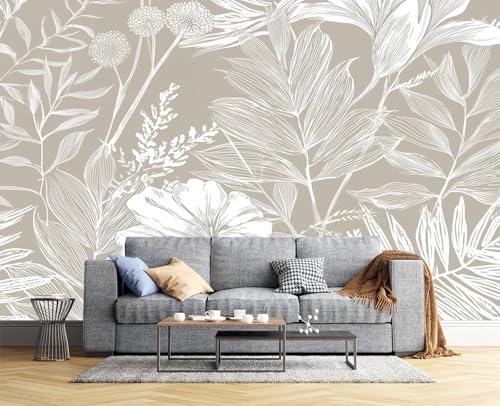 Fotomurales dibujo a mano de plantas rayadas en gris claro para la sala 4