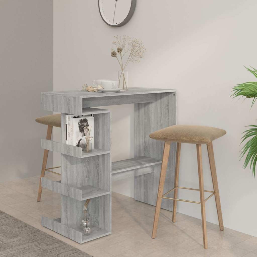 Mesa de bar con estante gris Sonoma de madera 100 x 50 x 101,5 cm, mesa alta con estantes y reposapiés, ahorra espacio, moderna para cocina, comedor y zona de invitados