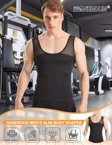 HANERDUN Mens Slimming Shirt Body Shaper Vest Compression Shirt Shapewear Hide Gynecomastia Slimming Vest2