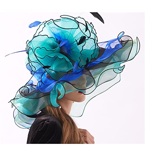 Chapeau brodé en organza pour femme, grand bord d'été aux détails raffinés