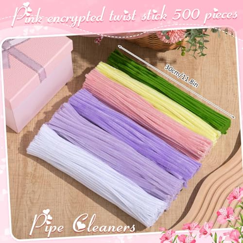 Image of Peryiter 500 Pcs Pipe Cleaners for DIY Flower Bouquets, Chenille Stems for Graduation Bouquet Crafts, Fuzzy Sticks for Handmade Flowers, DIY Gift, Art Projects(Pink & Purple Flower,12 Inch)