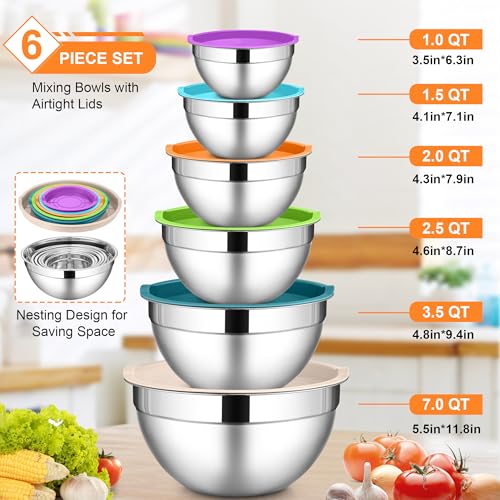 LIANYU Mixing Bowls with Lids Set, Large 7 & 3.5 & 2.5 & 2 & 1.5 & 1QT by LIANYU - Used condition - Image 2