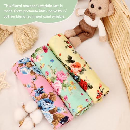 Image of AQOKKA Baby Swaddle Blankets with Bow Hat Headband Set Infant Receiving Blankets Swaddles for Newborns Unisex Toddler Swaddle Wrap Sets for Baby Girls Boys Nursery Warm Shower Gift