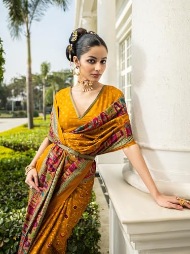 Image of Libas Printed Crepe Saree for Women With Unstitched Blouse Piece | Traditional Saree for Party & Wedding