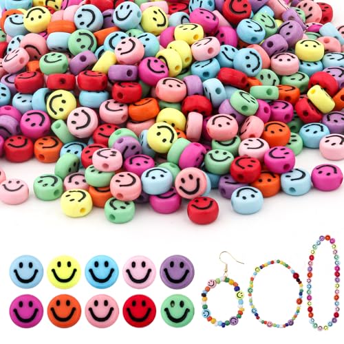 450 Pcs Smiley Face Beads - 7mm Mixed Colorful Acrylic Happy Face Spacer Beads Cute Fun Beads for Bracelets Charms for Bracelet Necklace Earring DIY Jewelry Making