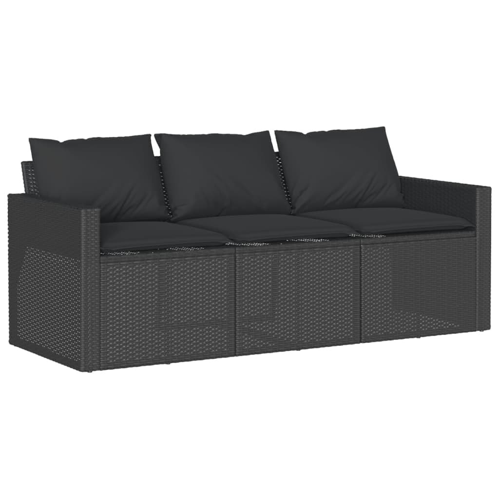 Canapé de jardin avec coussins 3 places noir résine tressée