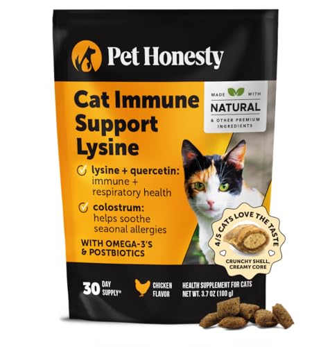 Cat Immune Support Lysine – Allergy Relief & Immune Health Supplement for Cats with L-Lysine, Colostrum, Quercetin & Omega-3 – Soothes Sneezing, Runny Nose & Itchy Skin Chicken, (30-Day Supply)