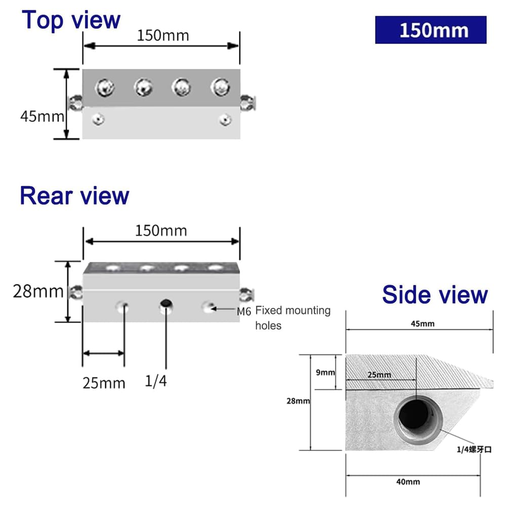 Dmuchawa nożowa, dmuchawa przeciwpyłowa ze stopu aluminium z interfejsem gwintu 1/10.2 cm, szczelina wylotowa 0,05 mm do usuwania wody i kurzu, kompatybilna ze sprężarką powietrza, 500 mm