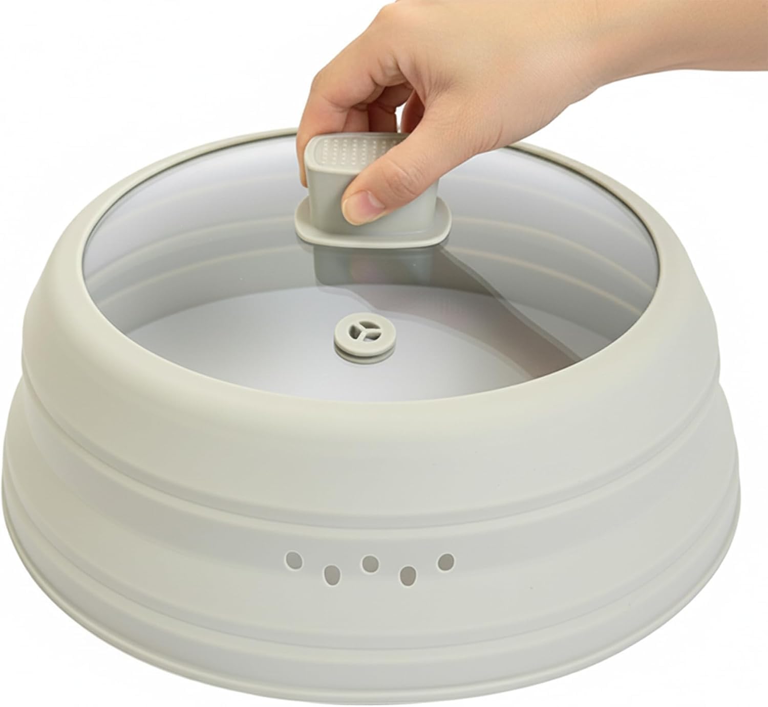Copertura per forno a microonde per alimenti, pieghevole, in vetro, con manico, in silicone, per microonde, piatto, ciotola (Grigio)