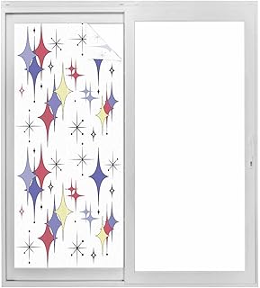 Red Purple Diamond Window Privacy Film, Modern Geometric Middle Century Retro UV Sun Blocking Window Tint Heat Control One Way Blackout Windows Film, Static Cling Windows Sticker 35.4x78.7 in