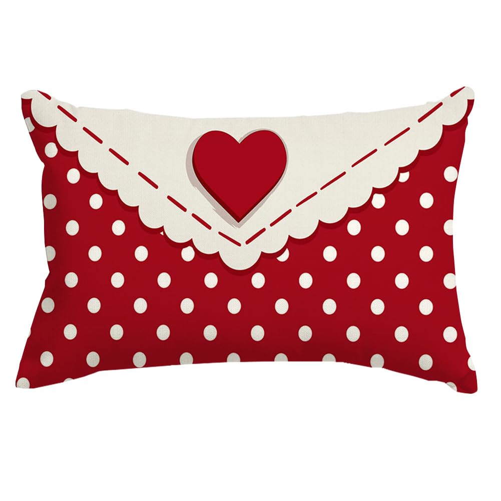RABUSOFARed Valentines Day Pillow Covers 12X20 inch Heart Throw Pillows Case,Valentine's Day Decorations Polka Dot Cushion Covers for Home Farmhouse Decor for Sofa Couch (39)