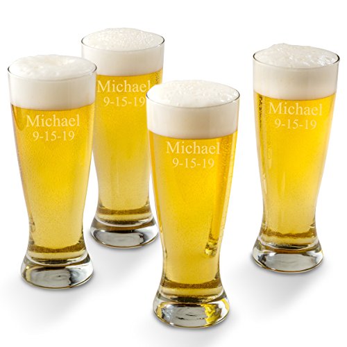 Personalized Pilsner Glass - Father's Day Gift for Dad, Grandpa, Husband, Boyfriend, Stepdad, Uncle, Brother (2 Lines Design (4-pack))