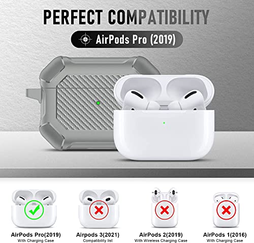 Image of Printme for AirPods Pro 2nd Generation Case 2022, Carbon Fiber Secure Lock Clip Full Body Shockproof Hard Shell Protective Case Cover with Keychain for Apple AirPod Pro 2 (Grey)